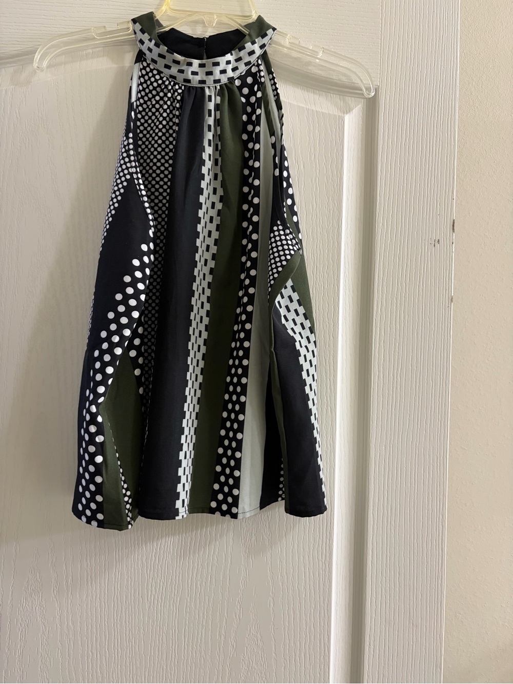 SHEIN Black & Olive Polka Dot Halter Tank Top